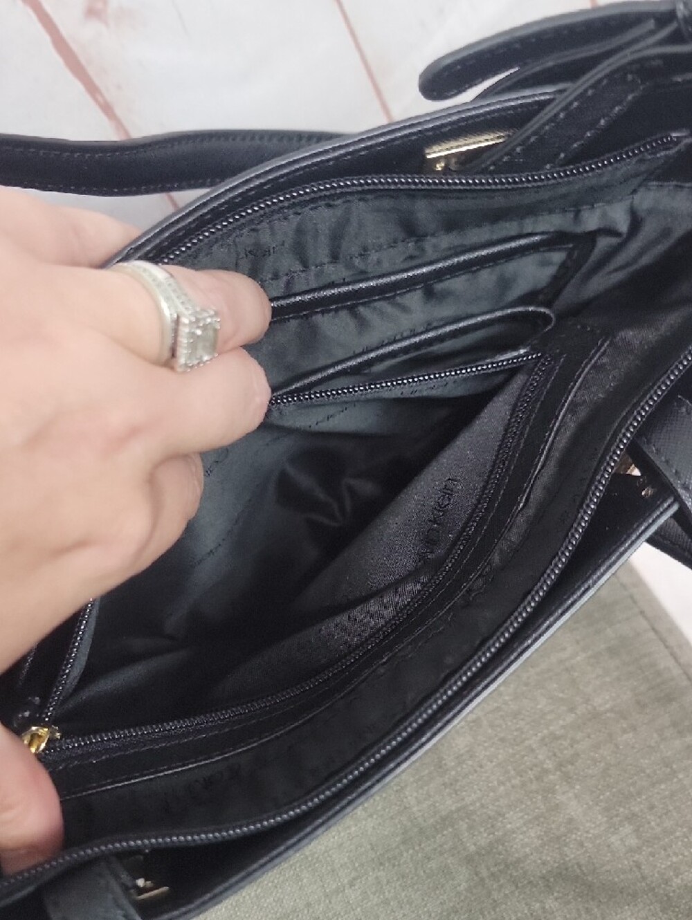 Calvin Klein Black Faux-Leather Shoulder Bag with Gold Accents - Picture 5 of 5